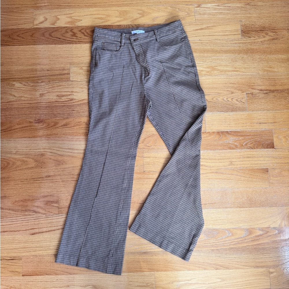 LOFT Brown Plaid Stretch Flare Pants, 12